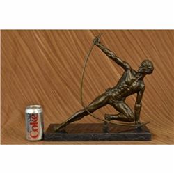 Art Deco Original Vitaleh Nude Man Archer Bronze Sculpture Marble Base Figurine