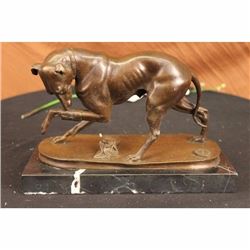 VINTAGE DOG DOGS ANIMAL HUNTING BRONZE SCULPTURE STATUE ON MARBLE BASE