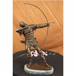 Signed Original European Ancient Warrior with Bow and Arrow Bronze Sculpture