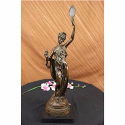 Signed Belleuse Large Home Decoration Victorian Style lady with Mirror Bronze