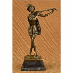 Original Aldo Vitaleh Dutch Female Banjo Player Bronze Sculpture Marble Statue