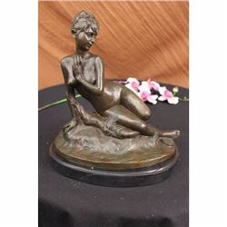 Signed Ernst Seger Nude Woman with Butterfly Bronze Sculpture Statue Figurine
