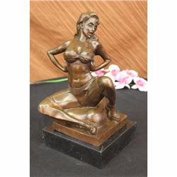 Signed Erotic Woman with Bra and Garter belt Bronze Sculpture Exotic Figurine