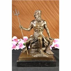 ART Deco Bronze Marble STATUE Greek SEA God Poseidon Sculpture