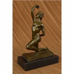 Signed Original English Artist Thomas Nude Woman Sport Arena Bronze Sculpture