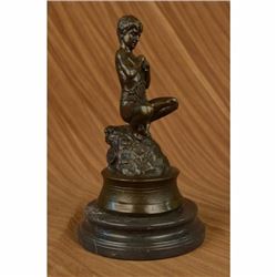 Bronze Fisherman Nude Boy Fish Sculpture Statue French Home Cabin Decoration Art