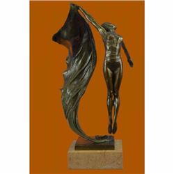 Nude Flag Dancer by Aldo Vitaleh Modern Art Bronze Sculpture Marble Base Statue Decor