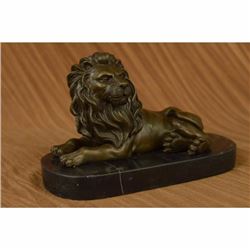 Real Bronze Metal Statue Marble Roaring Male Lion Jungle King Art Deco Sculptur