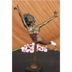 Signed Semi Nude Acrobat Girl by Lucien Alliot Bronze Sculpture Marble Statue