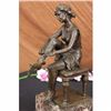 Image 3 : Signed Godard Decorative Art Deco Maiden on a chair Bronze Marble Sculpture