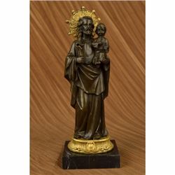 Signed Original Gold Patina Crowned Virgin Mary Bronze Sculpture Statue Figurine