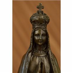 Bronze Art Metal Sculpture Religious Crowned Virgin Mary Bird Figurine Statue