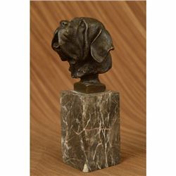 Saint Bernard Head Bust Bronze Sculpture Bookend Book End Marble Base Statue Art
