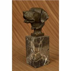 Signed Original Happy Labrador Puppy Dog Bust Marble Base Sculpture Statue Decor