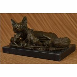 Large Wolf W/ Babies Bronze Sculpture Wild Life Art Deco Marble Figurine Figure