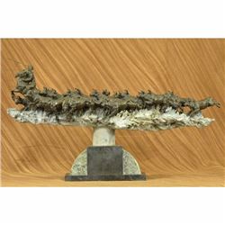 Very Large Charles Russell Wild Cattle for Cowboy Bronze Sculpture Marble Base Statue