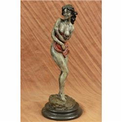 Rare Aldo Vitaleh Special Patina Nude Female Covering Her Body Bronze Sculpture