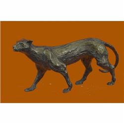SIGNED BUGATTI LARGE SLEEK COUGAR LUCKY BRONZE SCULPTURE HOME DECOR FIGURINE