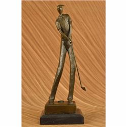 JEAN PATOU SOLID BRONZE GOLFER SCULPTURE. ABSTRACT ART DECO SIGNED MARBLE FIGURE