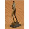 Image 3 : JEAN PATOU SOLID BRONZE GOLFER SCULPTURE. ABSTRACT ART DECO SIGNED MARBLE FIGURE