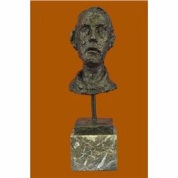Hot Cast Gia Cometti Male Head Bust Bronze Sculpture Brown Marble Base Figure