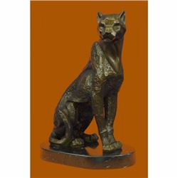 Art Deco Signed Original Puma Cougar Mountain Lion Bronze Sculpture Statue Decor