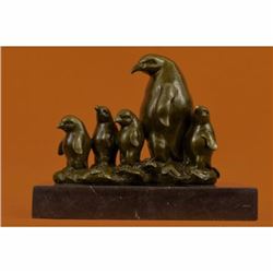 Emperor Penguin with 4 Chicks Bronze Sculpture Art Deco Marble Statue Figurine