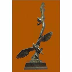 Limited Edition Two Flying Eagle Soar in the Air Bronze Sculpture Marble Base