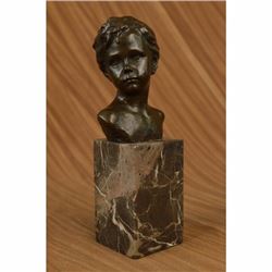 Sculpture Art Bronze Marble Statue Boy Portrait Bust Elegant Classical Decor NR