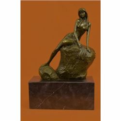 VINTAGE NUDE SLEEPING GIRL BRONZE SCULPTURE STATUE ART DECO HOT CAST MARBLE BASE