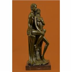 Superb Hot Cast Nude Couple Male Female Bonze Sculpture Marble Base Figurine Art