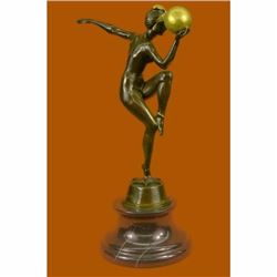 Gilt Bronze Sculpture Sexy Nude Naked Dancer Marble Base Figurine Figure HOTCAST