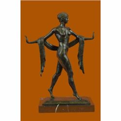 Exotic Nude Dancer Bronze Sculpture Marble Base Art Deco Style Figurine Figure