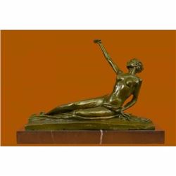Art Deco Hot Cast Nude Female Bronze Sculpture Marble Statue by Gennarelli Decor