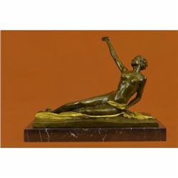 Gilt Bronze Large Nude Lady Bronze Sculpture Marble Base Statue Figurine Figure