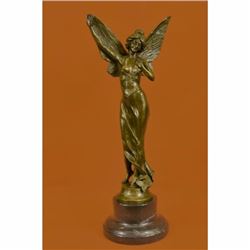 Art Deco Reproduction Fairy Butterfly Angel Bronze Sculpture Marble Base Statue