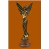 Image 1 : Signed French Large Charming Angel Standing on Rock Bronze Marble Sculpture Deco
