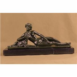 Art Deco Bronze Sculpture Signed L. Bruns France 1920/30 Young Woman With Dog