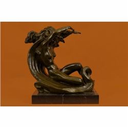 Art Deco Nouveau Venus on the Moon Bronze Sculpture Marble Base Statue Gift Deco