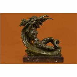 Special Patina Nude Female Resting on Moon Bronze Sculpture by Joseph Reiner Art