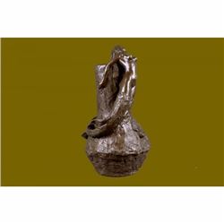 Signed Original Art Nouveau Aldo Vitaleh Mermaid Vase Bronze Sculpture Statue