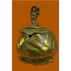 French Jugendstil Art Nouveau Bronze Nude signed M. Bouval Jewelry Box Figurine