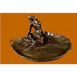 Sign Rubin Amazing Jewelry Holder Bronze Nude Naked Nymph Bronze Sculpture Gift