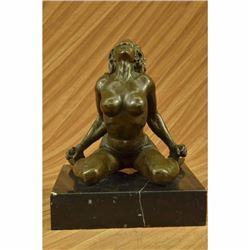 SIGNED 100% BRONZE EROTIC SCULPTURE NUDE ART STATUE SEX ON MARBLE BASE FIGURINE