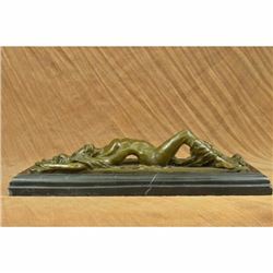 Signed Original Odegaard Nude Naked Laying Female Bronze Sculpture Marble Statue