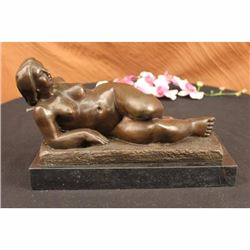 Sign Original Milo Tribute to Botero Nude Relaxed woman Bronze Marble