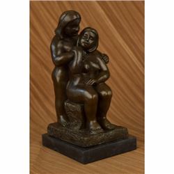 Signed Botero Two Nude Couple Bronze Sculpture Abstract Mid Century Figurine Art