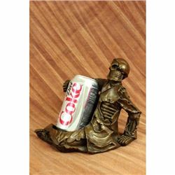 Original signed Skeleton Wine Bottle Holder Pure Bronze Sculpture Statue Figure