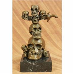 Signed Original Skull Skulls Sword Home Office Decor Bronze Sculpture Statue NR