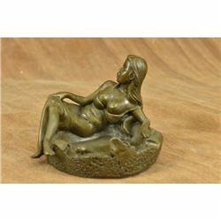 Signed Original Semi Nude Pin up Girl Bronze Ashtray Bronze Sculpture Statue Art